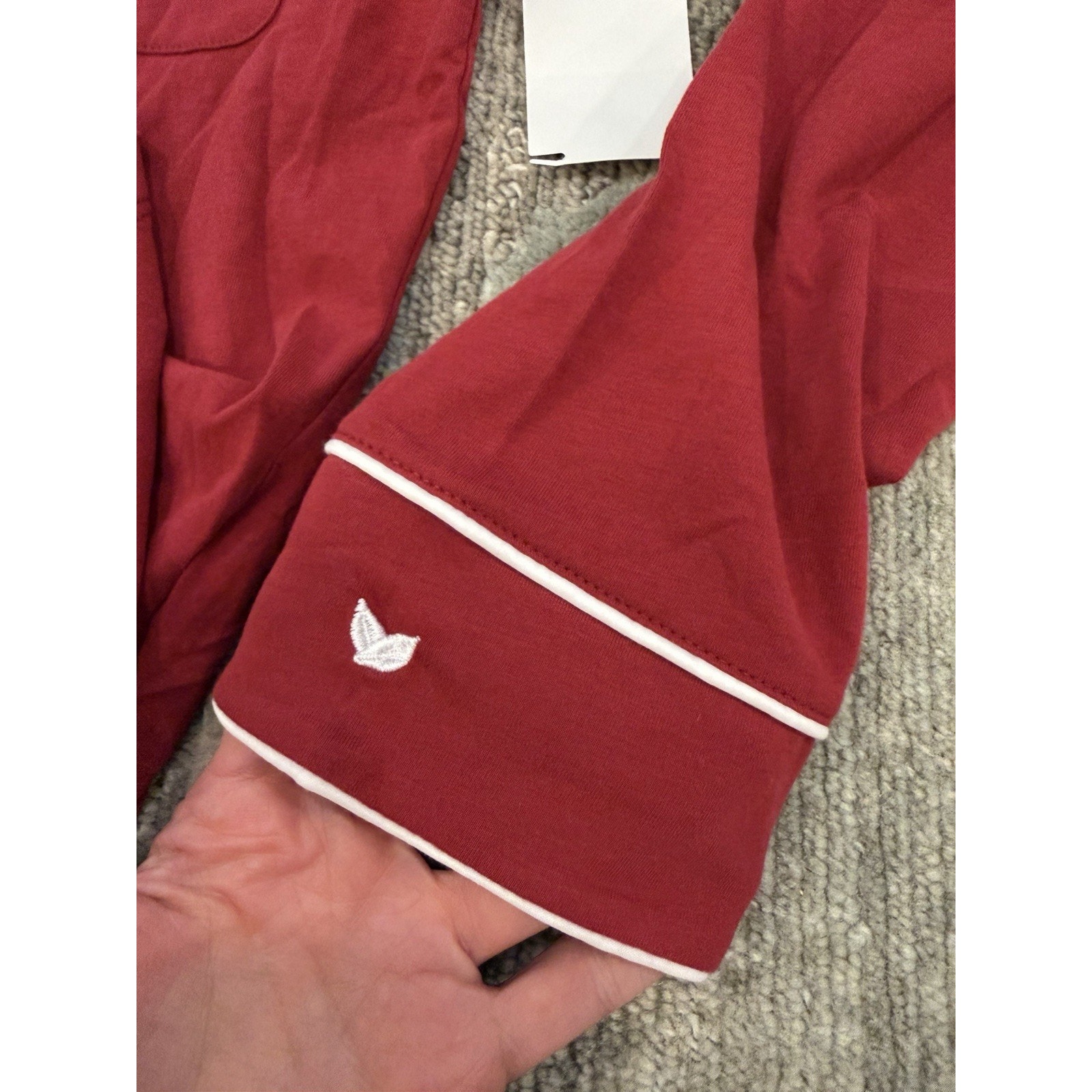 Petite Plume Pima Cotton Pajama Top Red White Trim Xs Nwt — image 7 of 8